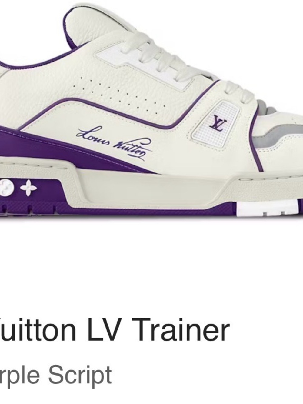 Louis Vuitton White & Purple Script Trainer Sneaker